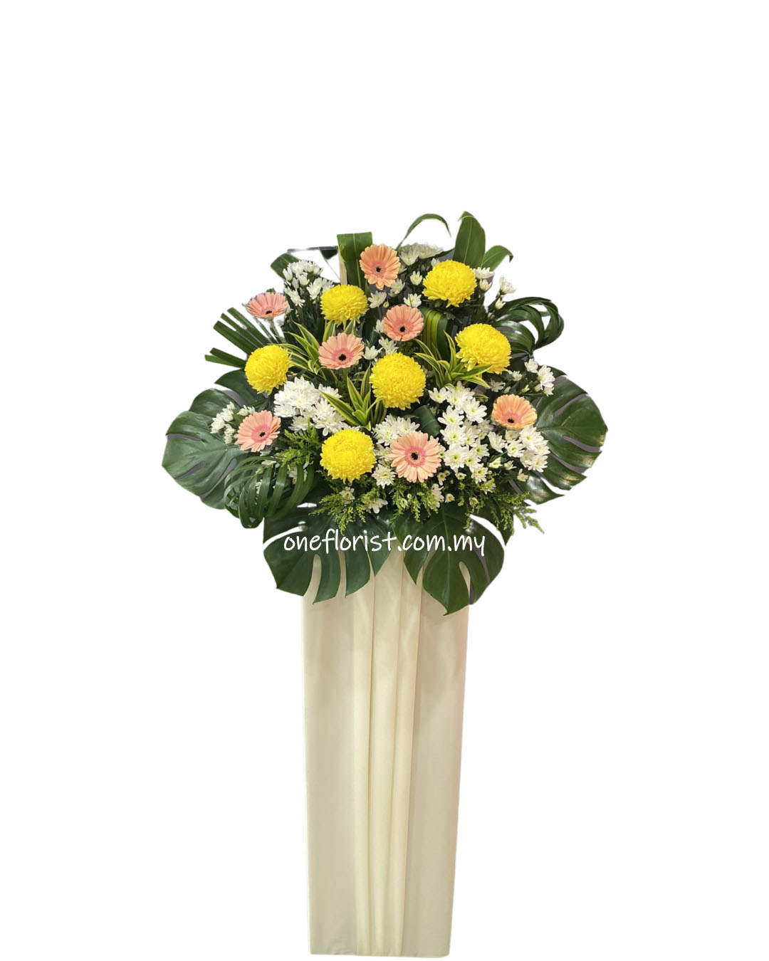 Condolence stand yelow white pink