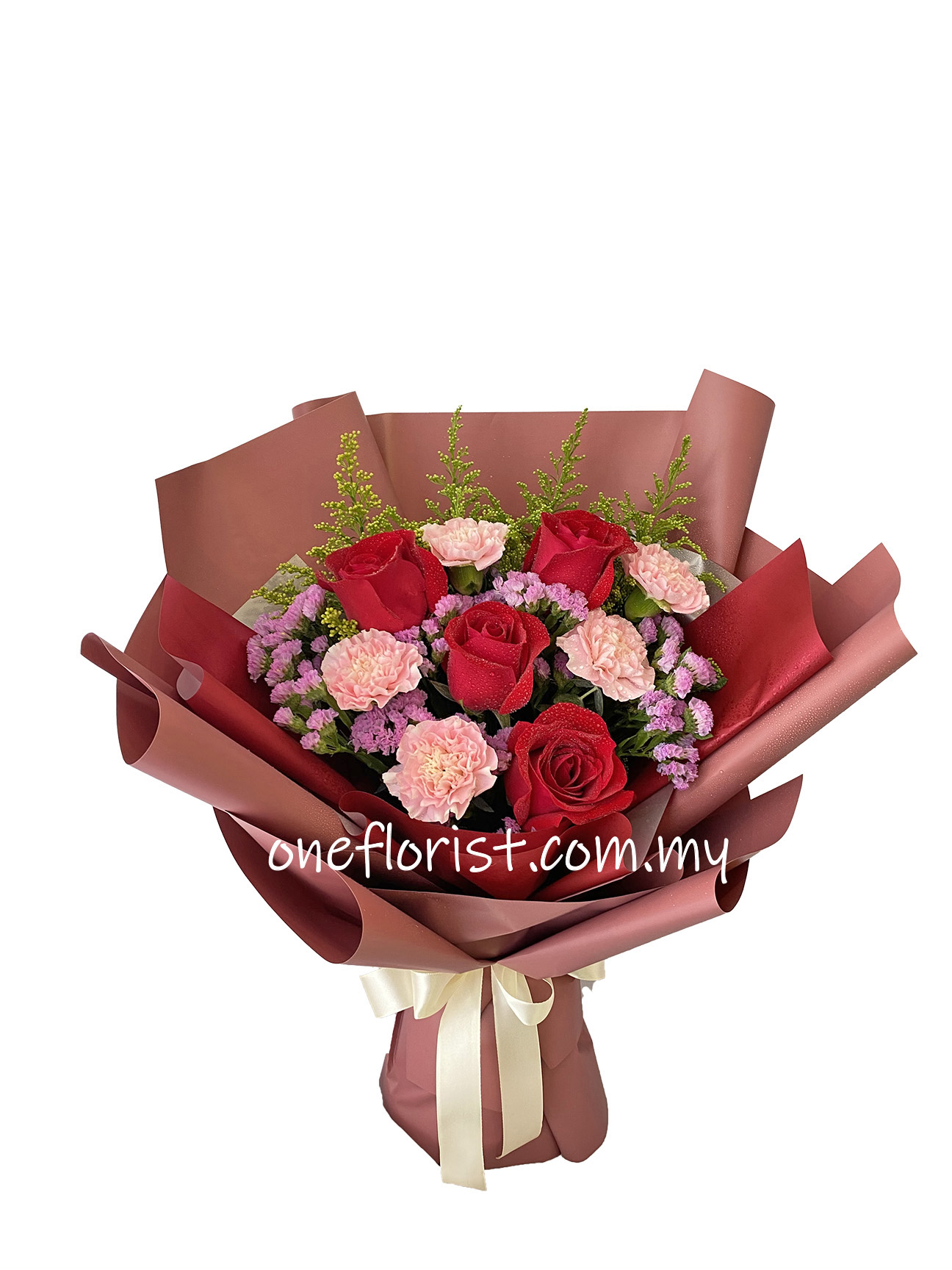Carnation mix red rose bouquet