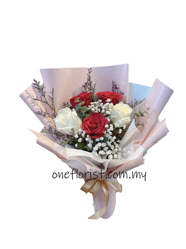 5 white and red rose