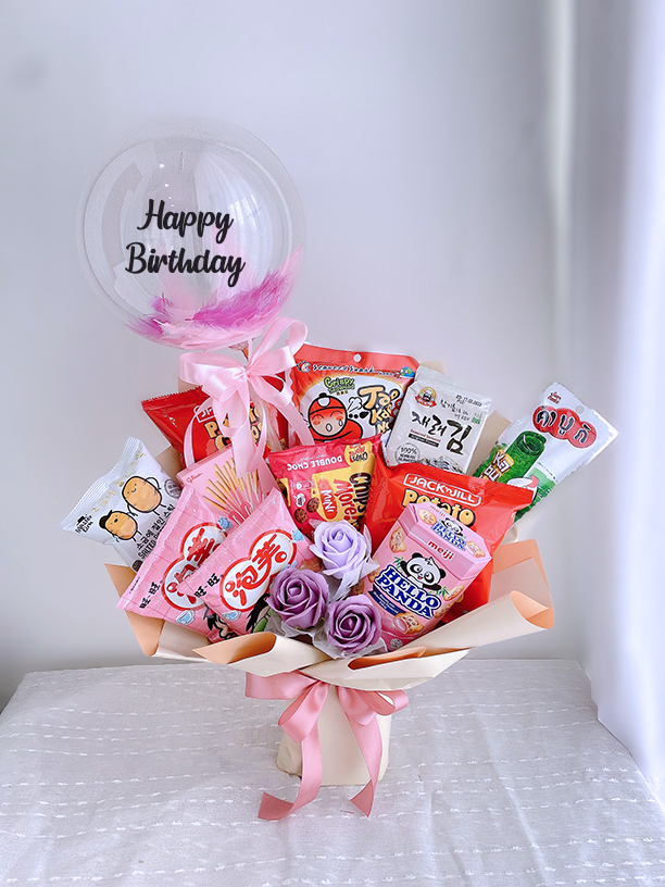 3 soap rose with snacks bouquet