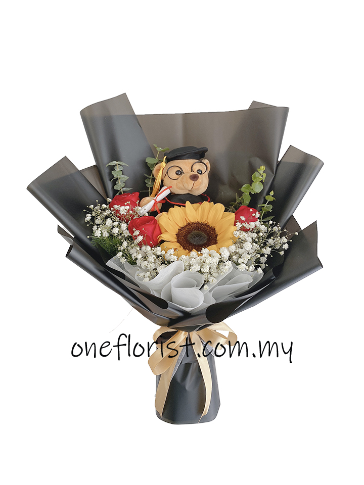 Graduation bouquet with sunflower red rose