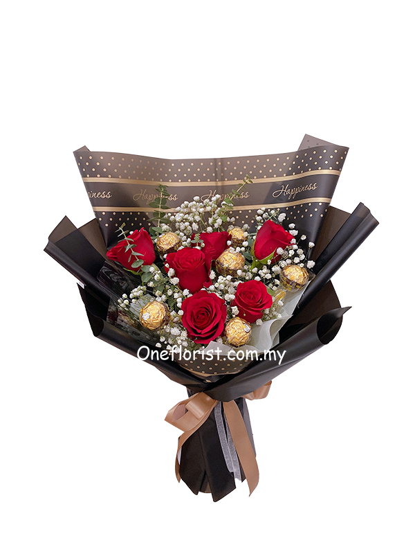 Valentine Bouquet 6 Rose Rocher
