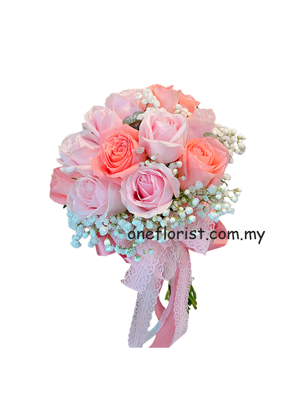 Pink roses wedding bouquet