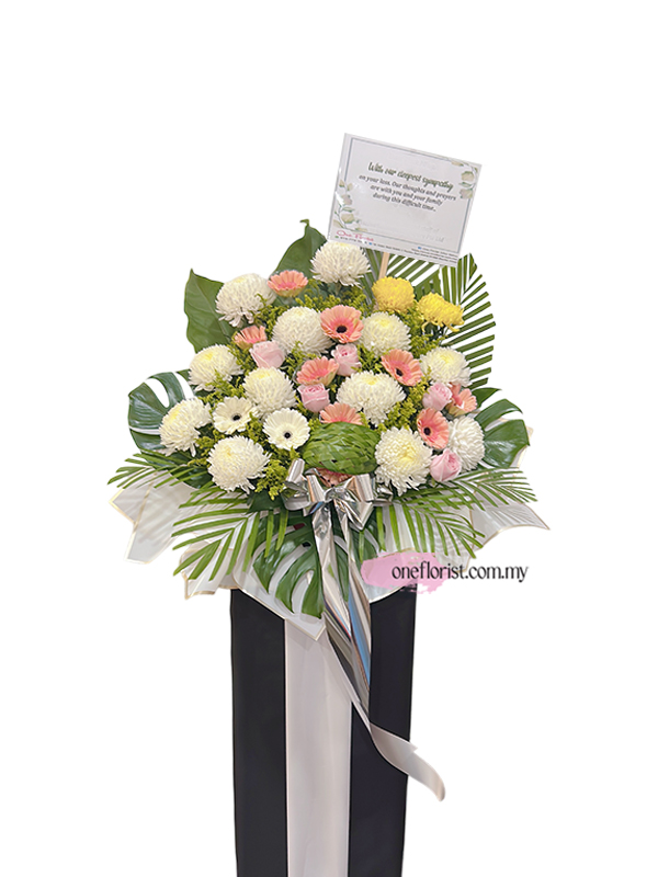 Condolence stand in white pink